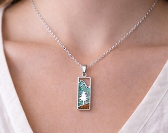Mountain gemstone pine tree necklace, nature necklace