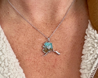 Alaska Pendant Necklace: Turquoise Inlay, Silver Heart Detail