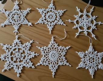 6 Handmade Crochet Snowflakes Christmas Tree Decorations/New year.