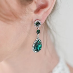 Emerald rhinestone wedding earrings womens bride prom earrings green crystal party earrings  rhinestone bridal earrings brides jewelry set