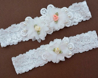 Aus weiß Elfenbein rustikale 3D Blume Vintage Hochzeit Strumpfband Set, Braut Strumpfband Set Elfenbein, Hochzeit Dessous Spitze Strumpfbänder, Braut Strumpfband Retro Set