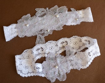 Wedding Lace Garter Set Grey & Purple, Bridal Garter White, Wedding Garter, Bridal Garter Set, Wedding Clothing, Lilac Lace Garter, Bridals