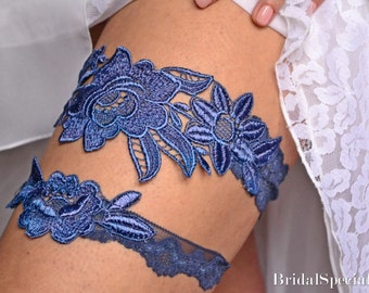 Navy blue bridal garter set wedding garter blue set something blue handmade garter navy garter lace bridal garter bride navy garters belts