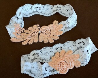 Peach White Garter Bridal Garter Set, Blush Lace Wedding Garter Set, Wedding Clothing Peach Lace Lingerie Garter, Wedding Garter Bridal Gift