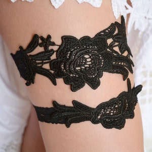 Black garter set goth black bridal garter bridal accessories lace garter set wedding handmade garter belt sexy toss garters black image 6