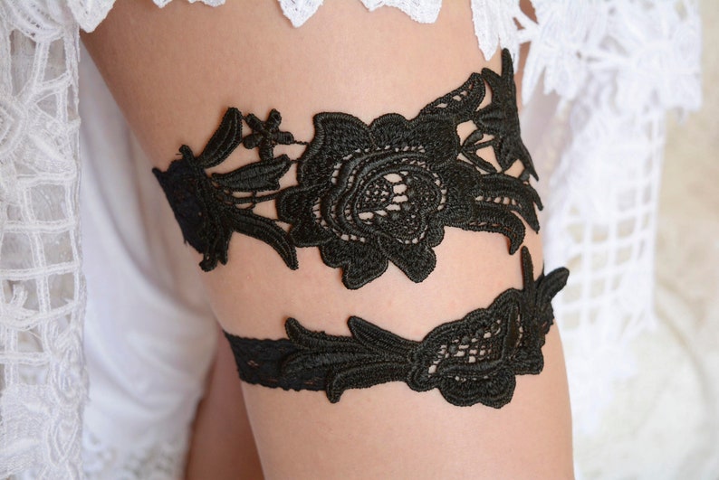 Black garter set goth black bridal garter bridal accessories lace garter set wedding handmade garter belt sexy toss garters black image 6