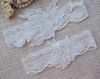 Ivory Ivory Lace Garter For Brides Wedding Gift Ivory, Elegant Set Ivory Garter Belt, Wedding Garter in Vintage, Boho Wedding Bridal Garters