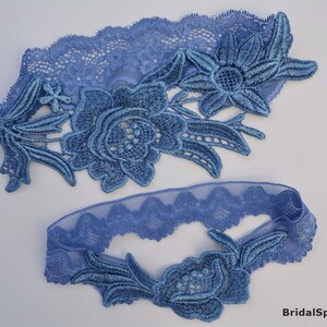 Blue lace wedding garter set something blue, blue bridal garter set, bride gift bridal lace set garter lingerie flower lace blue garter sets image 6
