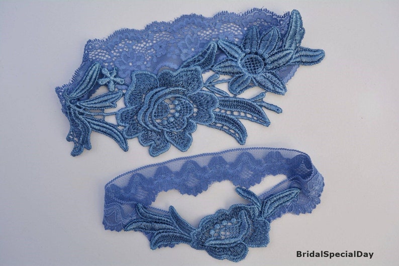 Blue lace wedding garter set something blue, blue bridal garter set, bride gift bridal lace set garter lingerie flower lace blue garter sets image 6