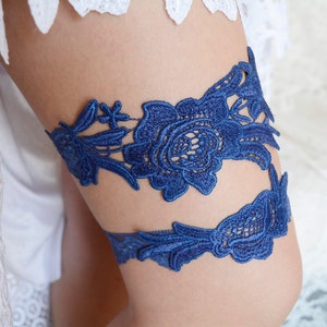 No slipe brides navy bridal garter set wedding garter blue navy lace something blue handmade navy elegant garter lace bride garter navy blue