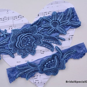 Conjuntos de ligas de boda de encaje azul, accesorios de novia azules, ropa de novia, lencería, conjunto de liga, cinturón, conjunto de novia azul, regalo