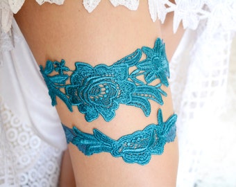 Garter set teal blue brides bridal garters lace lingerie teal simple garter teal something blue gift wedding teal lace blue garters set belt