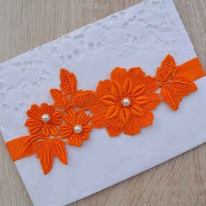 Orange Flower Lace Wedding Garters Bridal Garter Set, Wedding Garter Set, Bridal Garter Lace Orange Garter Set Bridal Garter Set Prom Garter image 1