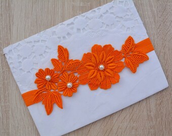 Orange Flower Lace Wedding Garters Bridal Garter Set, Wedding Garter Set, Bridal Garter Lace Orange Garter Set Bridal Garter Set Prom Garter