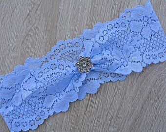 Blue Wedding Rhinestone Lace Garter, Wedding Garter Set, Blue Bridal Garter, Light Blue Garters, Handmade Garter Set Blue Wedding Accessorie