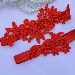 Red Lace Bridal Wedding Garter Set Belt, Bridal Garters Sets For Bride Party, Bridesmaid Sexy Red Lace Gift Garters, Valentines Day Red Gift