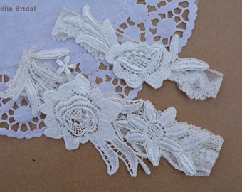 Ivory Wedding Garter Lace Flower Brides Accessories, Lace Garte Set Ivory Bridal Garter, Ivory Lace Bridal Garter, Wedding Ivory Toss Garter