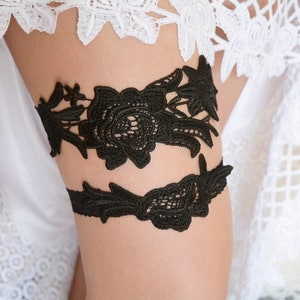 Black garter set goth black bridal garter bridal accessories lace garter set wedding handmade garter belt sexy toss garters black image 1