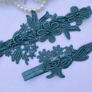 Wedding Garter Set Teal Blue Lace & Pearl Garter For Brides, Blue Lace Garter Set, Blue Wedding Garters, Bridal Garters Set Something Blue