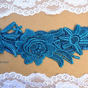 Teal Blue Flower Unique Lace Garter Set Bridal, Set Teal Blue Garter, Bridal Garter Set, Something Blue Gift Bridal Garters Blue For Wedding