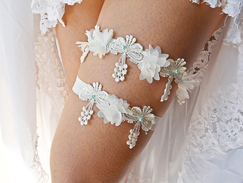 White Bridal Unique Wedding Garter Set Garter Belt Set White | Etsy