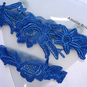 Garter Royal Blue Novia Algo Borowed Garter, Boda Garter Blue, Wedding Garter Set, Cinturón de liga azul Algo azul para novias