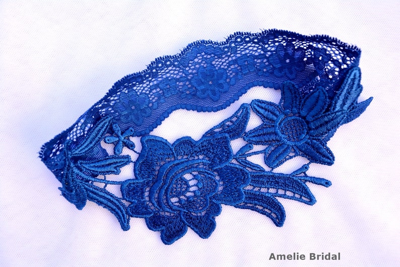 Wedding Royal Blue Lace Garter Set Bridal Blue Garter Belt Etsy