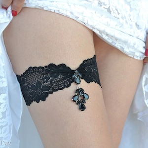 Black garter set black bridal garter bridal accessories lace garter set rhinestones garters handmade goth garter belt toss garter black lace