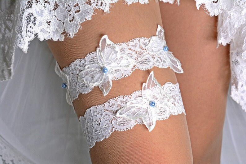 Ensemble jarretière de mariée en dentelle ivoire pour jarretière de mariage porte-jarretelles en dentelle bohème fait main mariage papillon mariées jarretière lingerie boho vêtements image 2