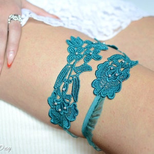 Wedding light teal blue garter set belt, bridal blue lace garter set for wedding, something blue wedding garter set turquoise garter wedding