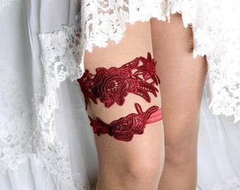 Burgundy wedding lace garter set brides dark red bride accessories for wedding simple red maroon wedding garter bride valentines day gift