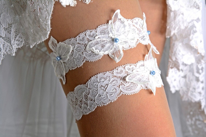 Ivory lace bridal garter set for wedding garter bohemian lace garter belt handmade wedding butterfly brides garter lingerie boho clothing image 3