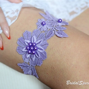 Lilac purple flower lace wedding garter keep toss set, bridal garter purple wedding clothing lingerie garter elastic lace wedding garters