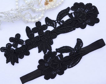 Zwarte bruiloft Kousenband set Lace bruiden lingerie & kousenbanden set, bruiloft Kousenband zwarte bruids kousenband, zwarte kant jarretelles gordel handgemaakte Kousenband Goth