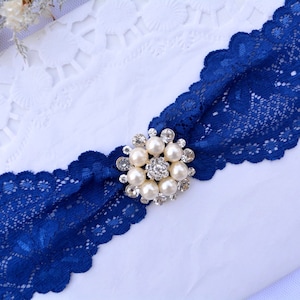 Something Blue For Brides Royal Blue Lace Garter Set For Wedding Brides Bridal Garter Set Blue, Pearl Beaded Rhinestone Wedding Accessories