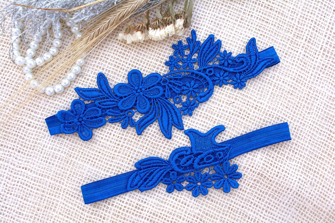 Garter Set Royal Blue Bridal Garter for Wedding, Garter Blue Wedding