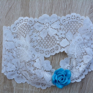 Blue Rose Garter Wedding Single Garter Ivory, Lace Bridal Garter Wedding Garter Blue Flower, Something Blue Wedding Garter Prom Blue Garter