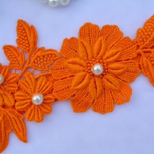 Orange Flower Lace Wedding Garters Bridal Garter Set, Wedding Garter Set, Bridal Garter Lace Orange Garter Set Bridal Garter Set Prom Garter image 3