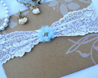 1 Wedding Garter, Keep Garter, Blue Wedding Garte, Bridal Garter, Flower Garter, Lace  Garter, Something Blue,Toss Garter, White lace Garter