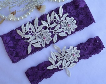 Wedding Garter Purple Lace Grater Set Belt, Wedding Garter Set, Lace Garter Set, Wedding Clothing, Lace Garter Belt, Purple Wedding Set Gift