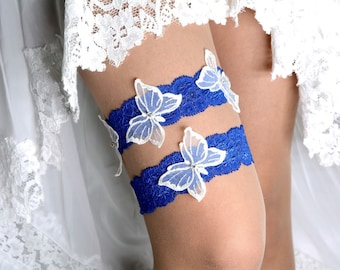 Blue lace bridal garter set for wedding garter set wedding lace garter belt handmade bridesmaid garters butterfly garter lingerie gift blue