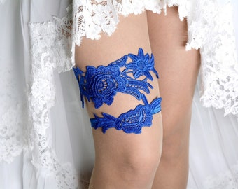 Royal something blue lace wedding garter set for bride, garter set blue bridal gift for wedding garter royal blue bridal brides accessories