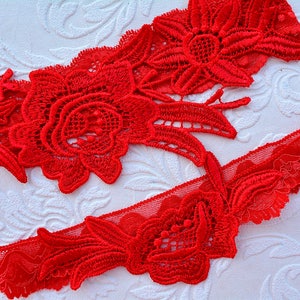 Red Lace Bridal Wedding Garter Set Belt, Valentinas Day Womens Sexy Gift, Bridal Red Accessories, Your Custom Color Garters Set Bridal Gift