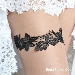Black gothic garter set for wedding black bridal garter accessories lace black garter set wedding handmade garter belt toss black garter