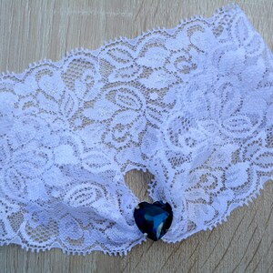 Wedding Garter Set Teal Blue Heart Rhinestone White Lace Lingerie Garter, Teal Blue Crystal Handmade Chic Garter Prom Heart Keep Garter blue