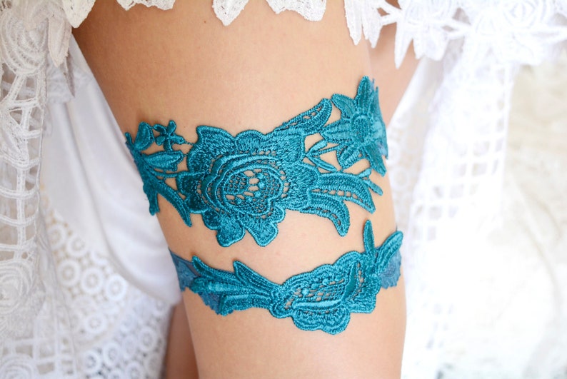 Blue lace wedding garter set something blue, blue bridal garter set, bride gift bridal lace set garter lingerie flower lace blue garter sets image 10