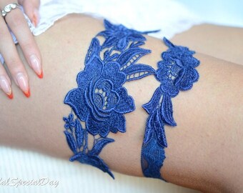 Boda azul algo juego de liga de regalo azul, lencería y ligas liga de boda liga de encaje azul nupcial liga azul real para bodas de novias