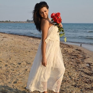 Boho wedding dress cotton lace wedding dress ivory 70s wedding dress beach wedding dress lace boho dress vintage wedding gown ivory handmade