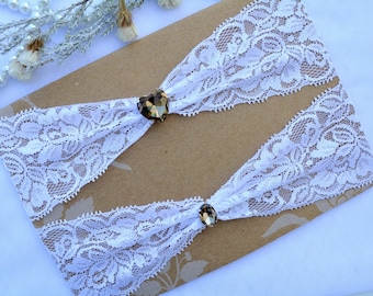 Wedding Garter White Lace Bronze Heart Rhinestones Lingerie Garter, Wedding Garter Set, Bridal Crystal Garter Bronze Wedding Chic Garter Set