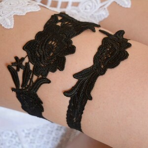 Black lace wedding garter set gifts for brides bridal garter black flower lace garter black bridal gift handmade wedding bridal accessories image 3